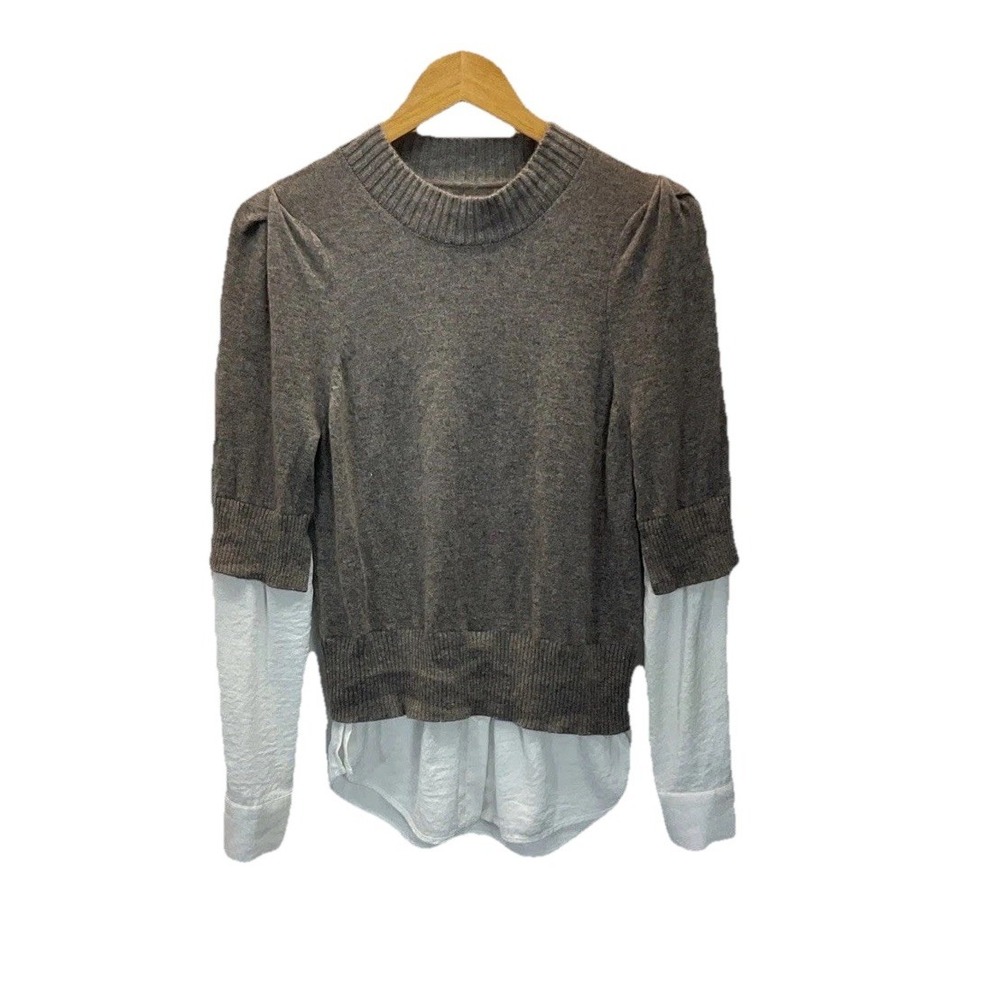 BROCHU WALKER Ebella Layered Crewneck Sweater Wool Cashmere Size Small Brown